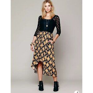 Free People Lonesome Dove Midi Dress Sz 6 Black Embroidery Lace Whimsigoth Black